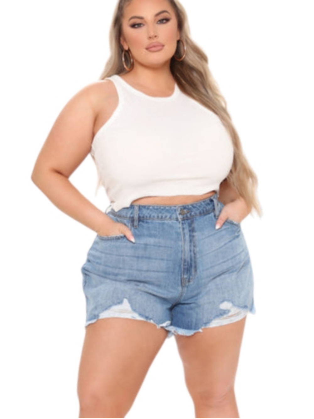 Fashion Nova Light Blue High Waisted Jean Shorts 1X